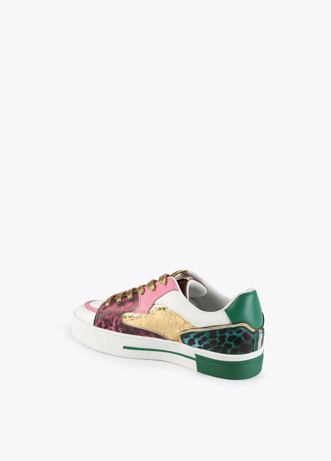 Green multi patch leather trainers