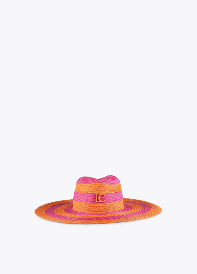 Sombrero print rayas naranja y fucsia.