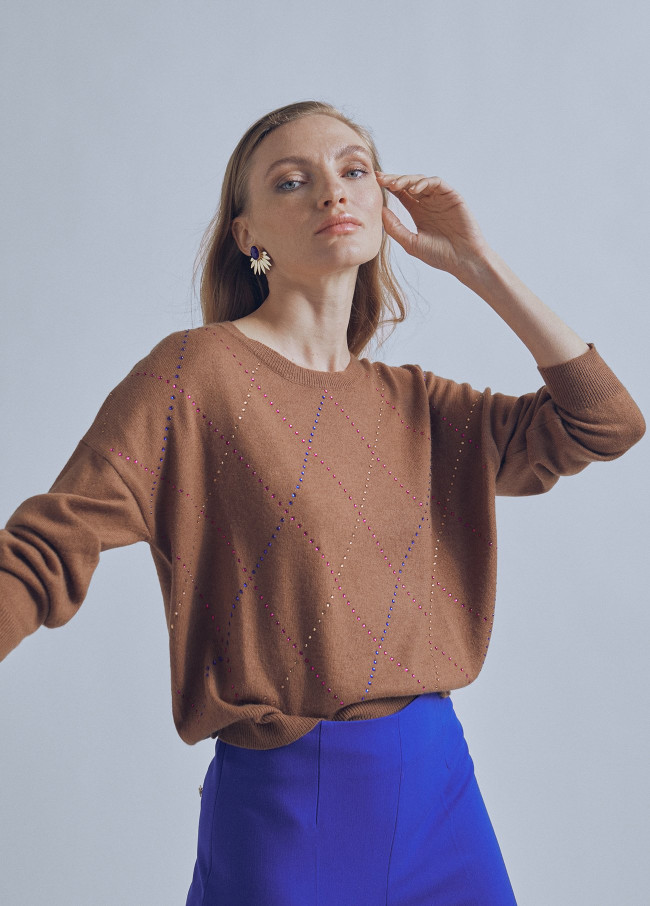 Multicoloured rhinestone detail sweater