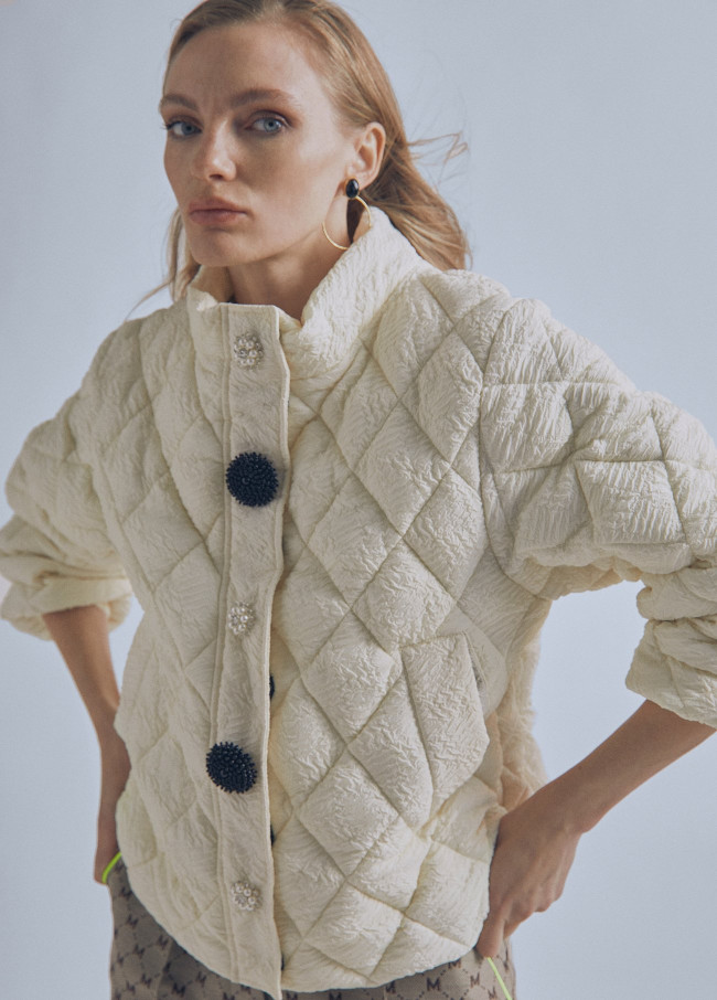 Quilted bomber jacket with diamanté butt 2