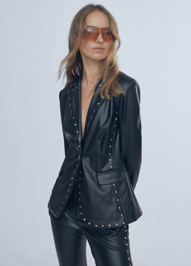Faux leather blazer with stud details