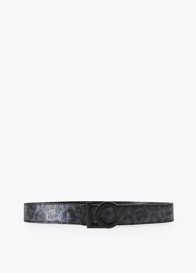 Reversible metallic animal print belt