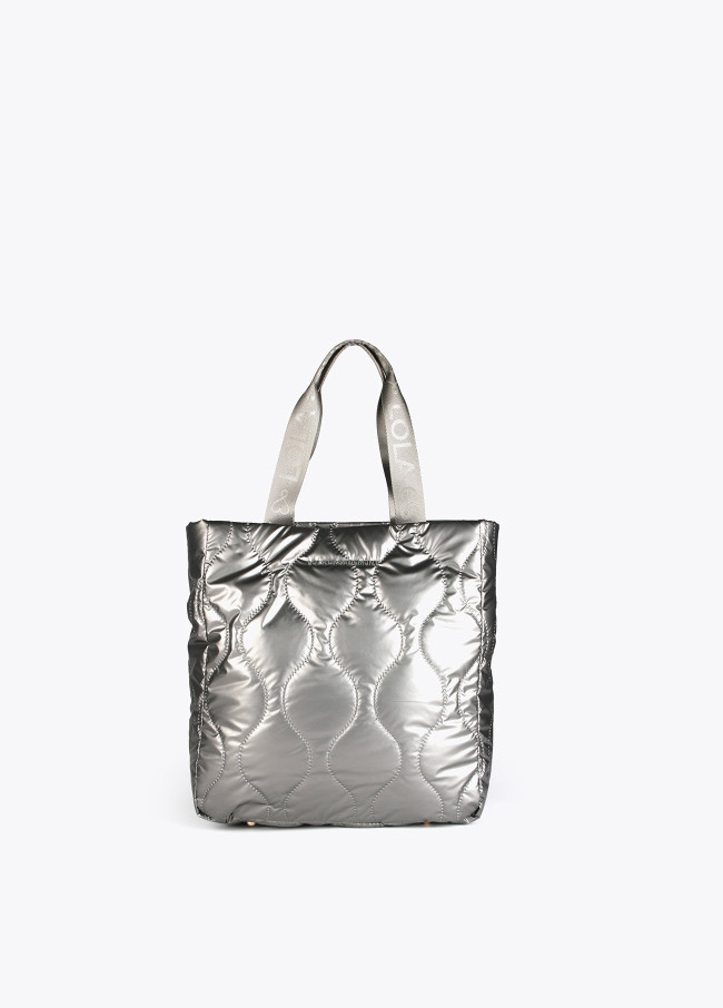 Metallic and quilted tote bag