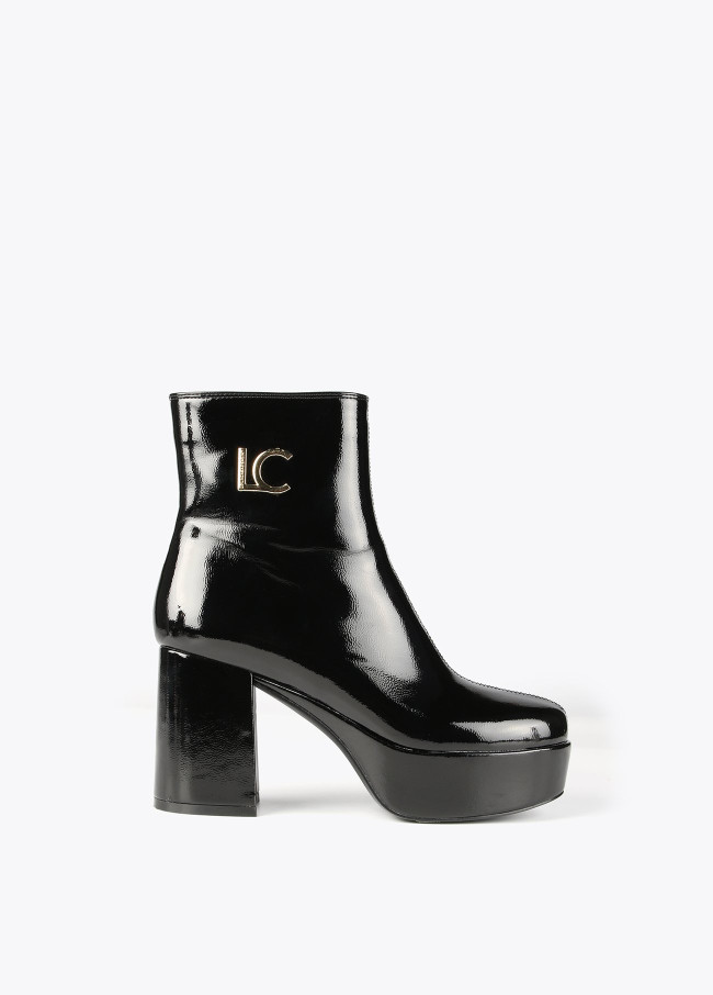 Patent faux leather ankle boots with hig