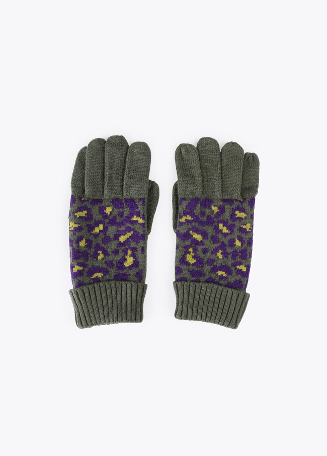 Handschuhe mit zweifarbigem Animal Print