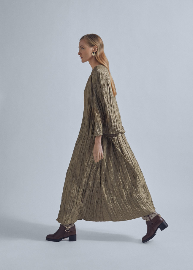 Khaki Pleated Zara Dress