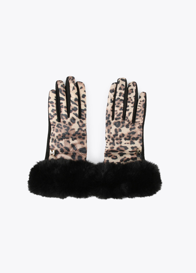 Gesteppte Handschuhe mit Leopardenmuster