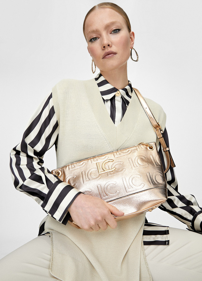 Monogrammed metallic crossbody bag
