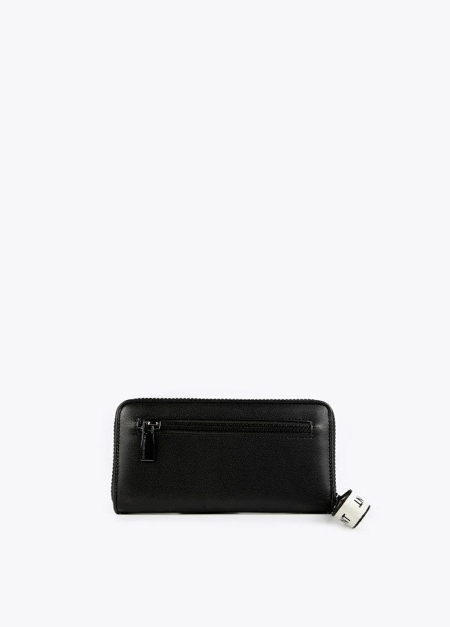Portefeuille Grand Format Femme Avec Pompons Et Dragonne - Cuir Synthétique, Multiples Compartiments, 19x10cm