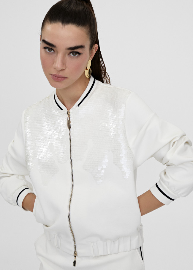 Zip-up sweatshirt with sequins