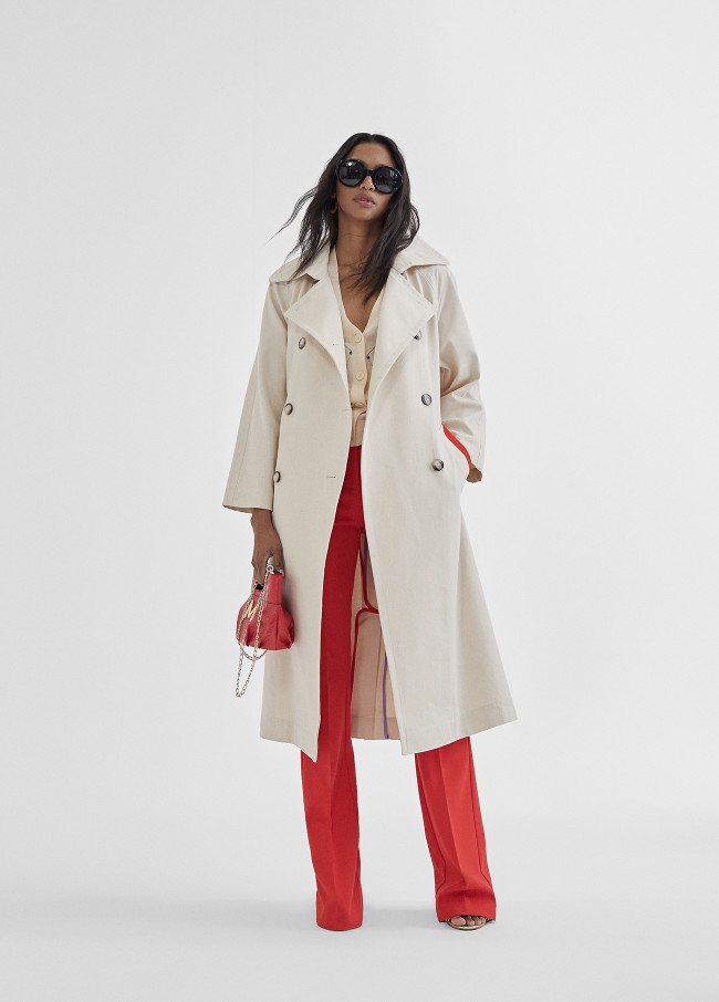 Trench coat with coloured stripes