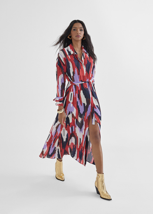 Vestido camisero largo y multicolor