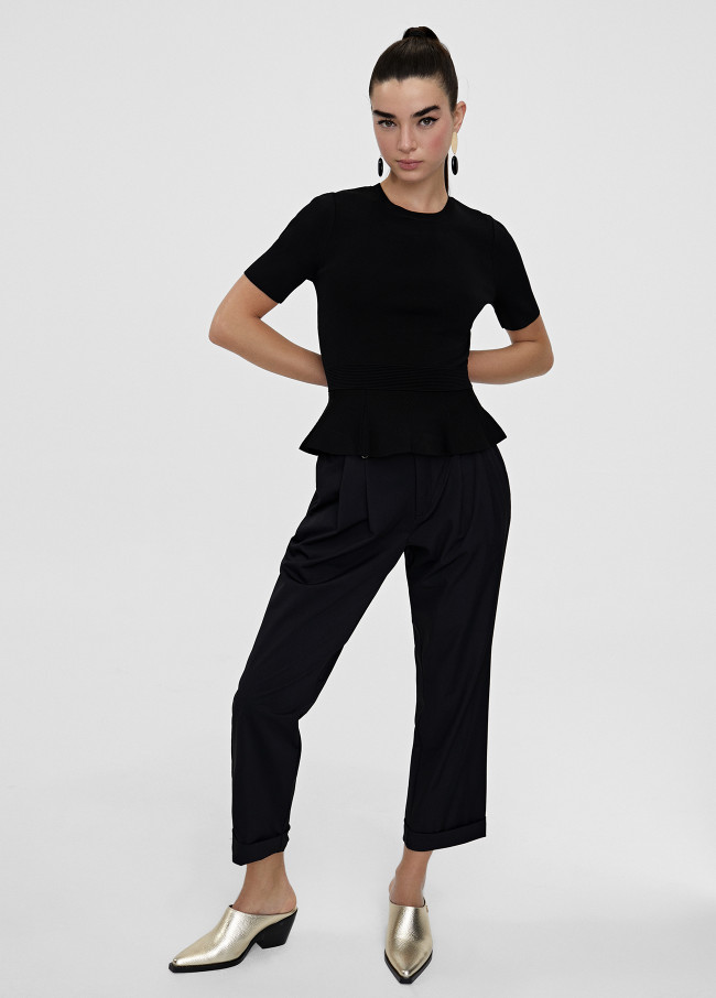 Straight button detail trousers