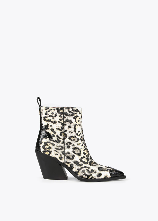 Animal print cowboy-style ankle boots