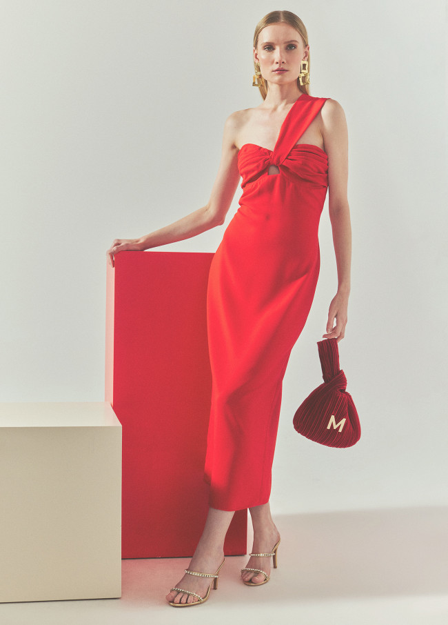 Vestido midi com alça assimétrica