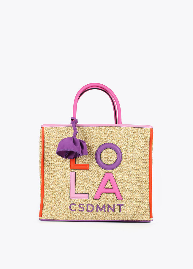 Bag with colourful text and trims