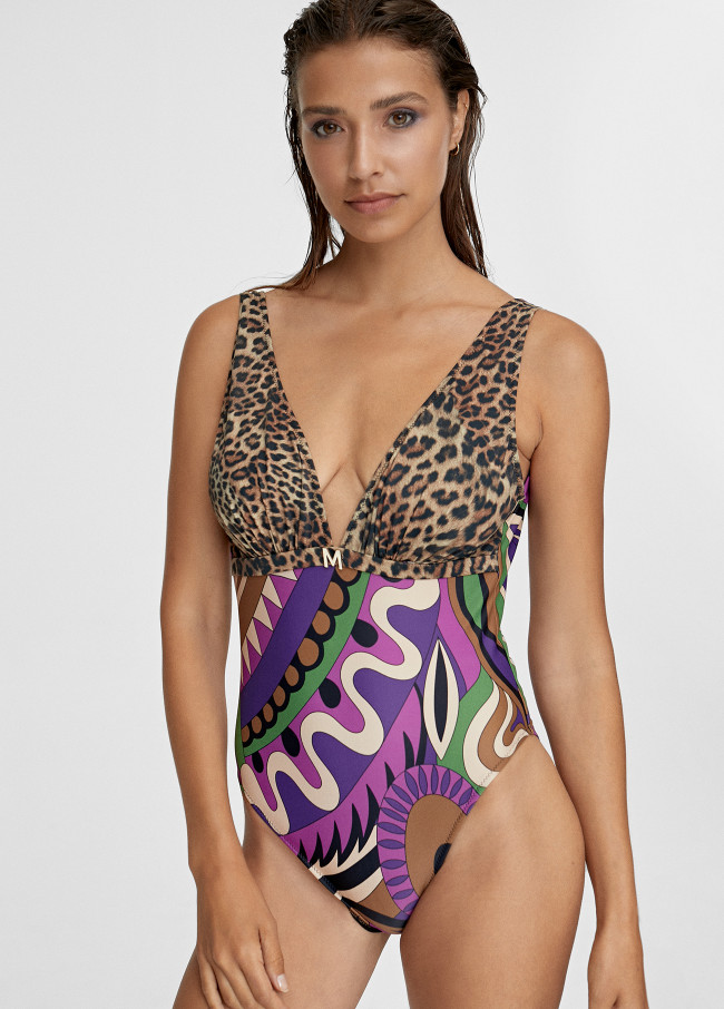 Combined print swimsuit