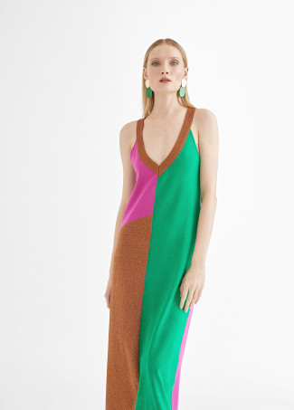 Vestido comprido tricolor