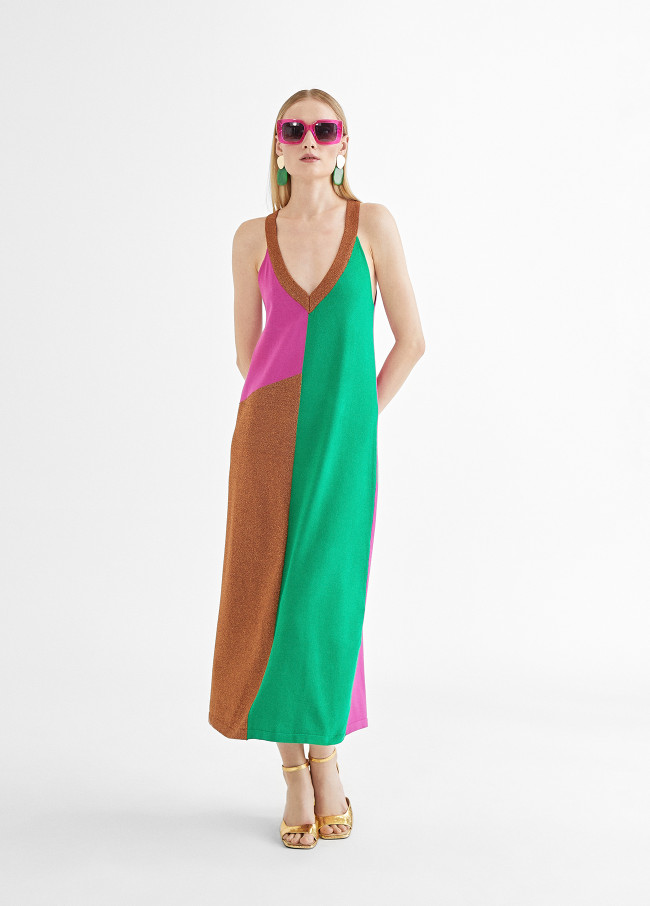 Vestido comprido tricolor