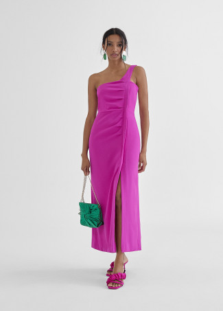 Vestido midi com alça assimétrica