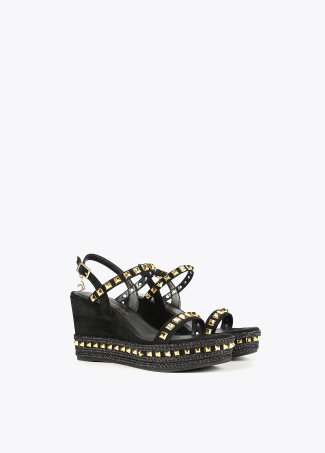Black wedge sandals with golden studs