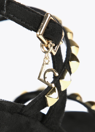 Black wedge sandals with golden studs