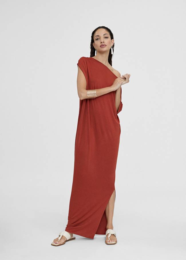 Gathered off-the-shoulder midi dress