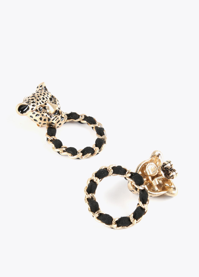 Leopard face and hoop earrings