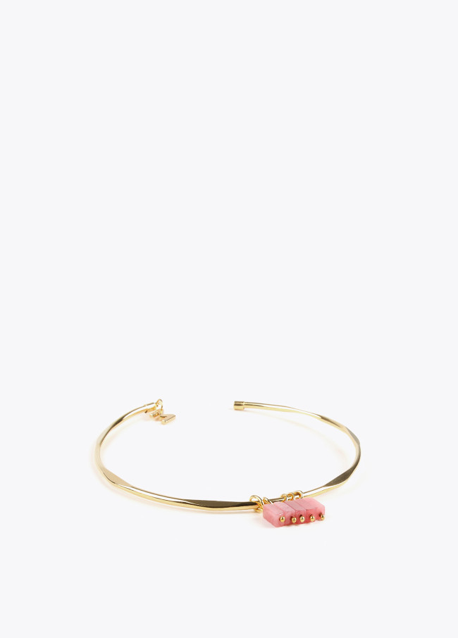 Rigid choker necklace with natural stone