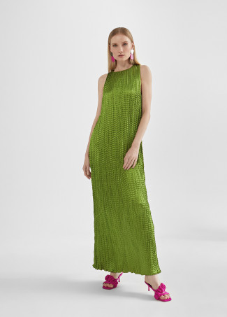 Vestido comprido midi com efeito plissad
