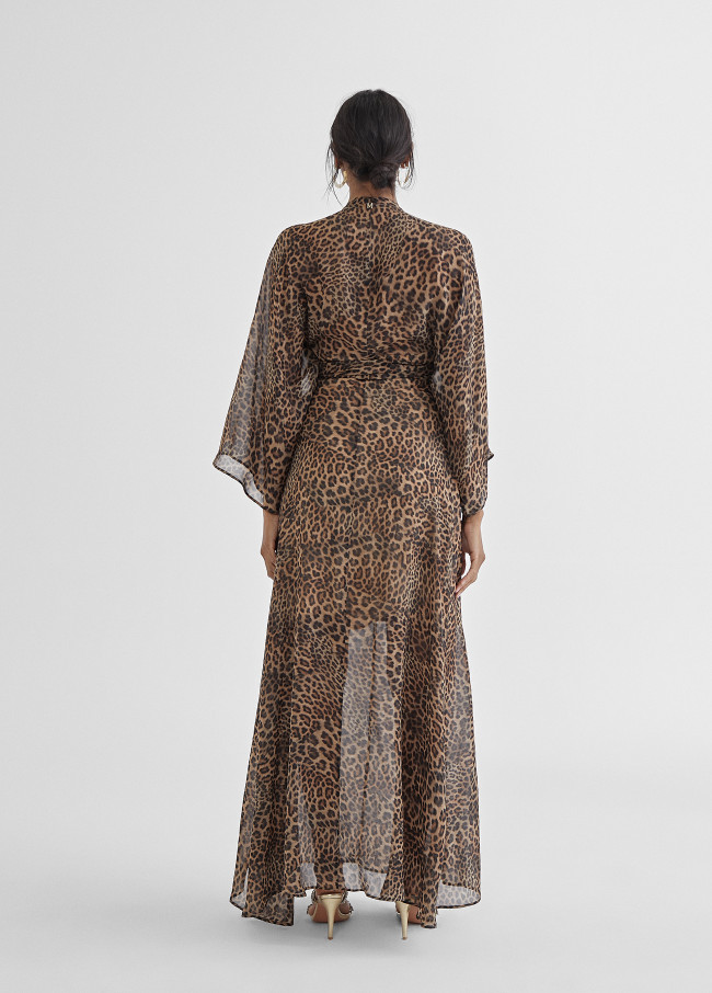 Vestido comprido com estampado de leopar