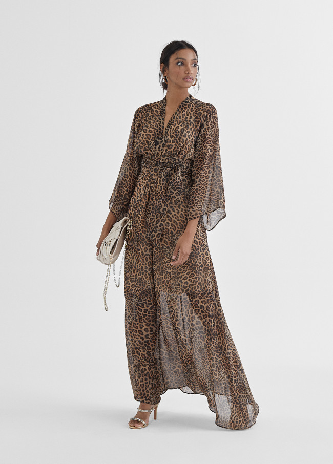 Langes Kleid mit Leoparden-Print