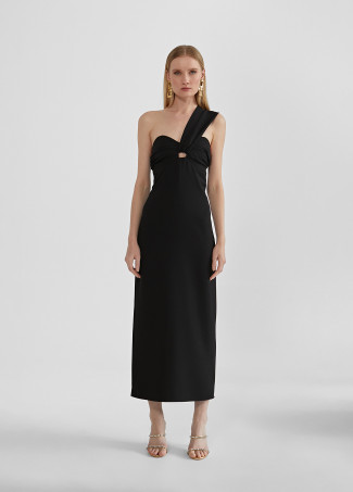 Vestido midi com alça assimétrica