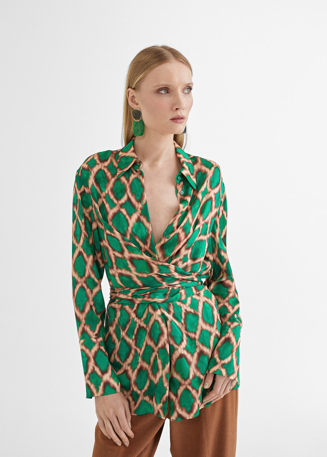 Chemise imprimée avec nœud
