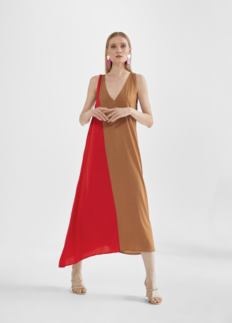 Vestido midi bicolor