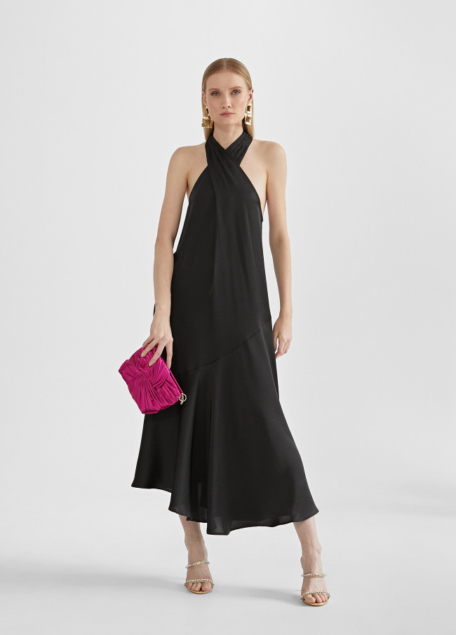 Vestido midi cuello halter cruzado