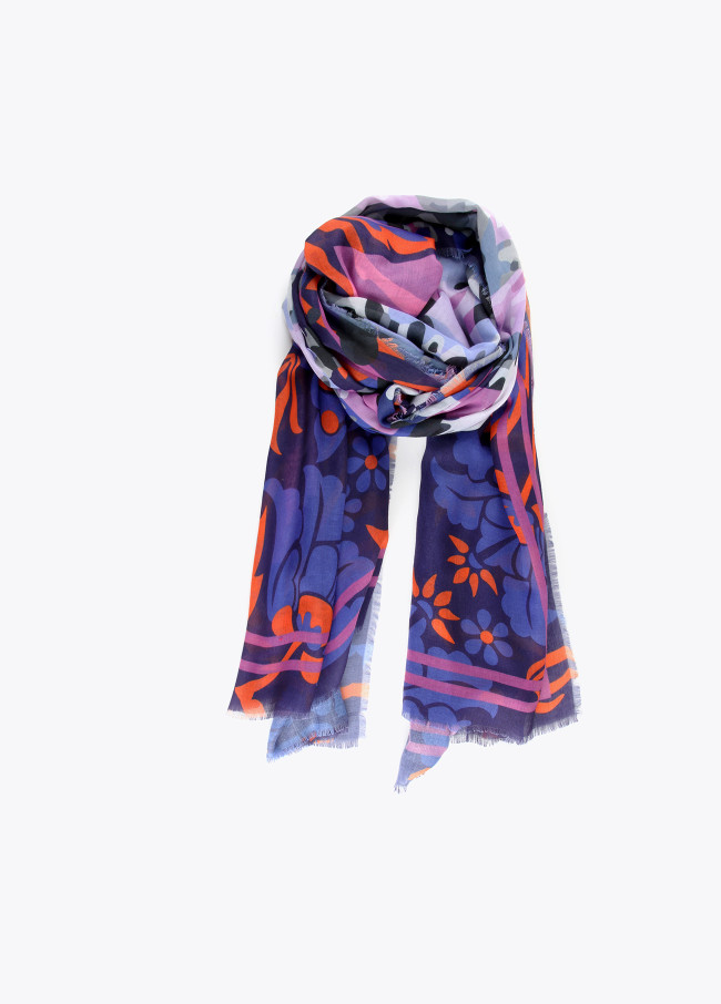 Leopard and floral print foulard