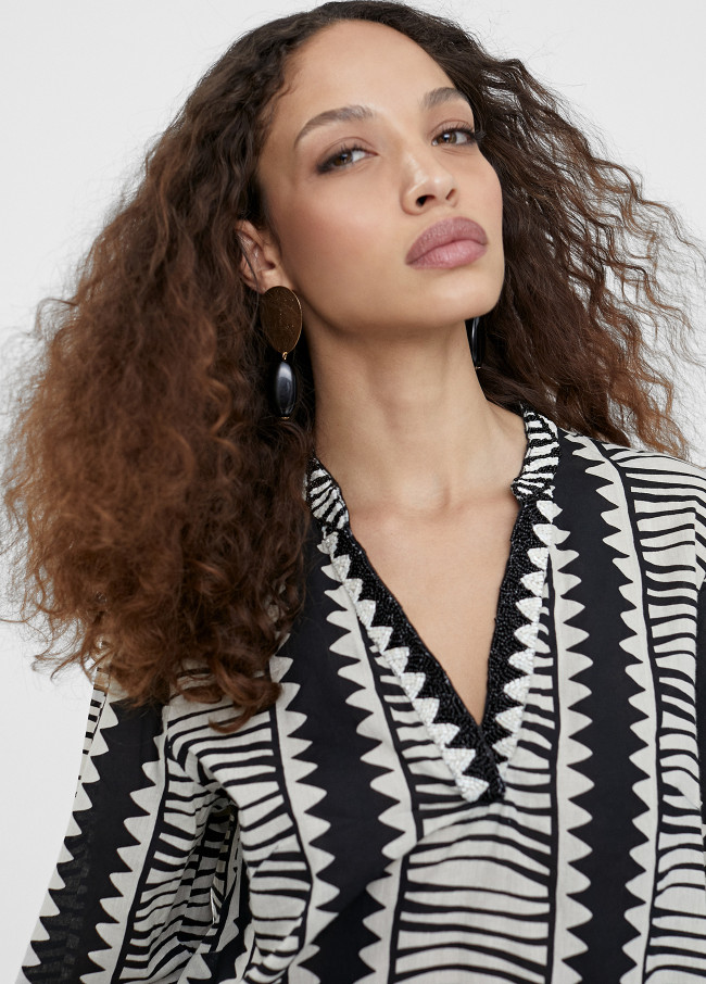 Caftan court imprimé ethnique