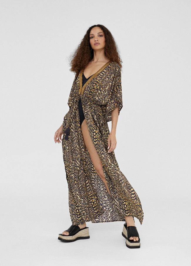 Langer Kaftan mit Animalprint