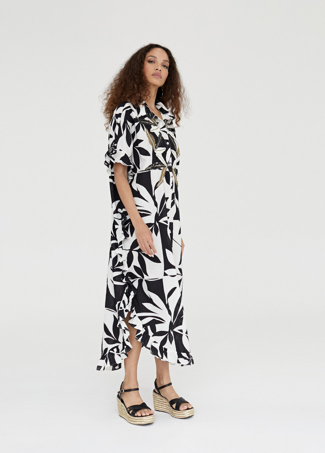 Ruffled printed kaftan