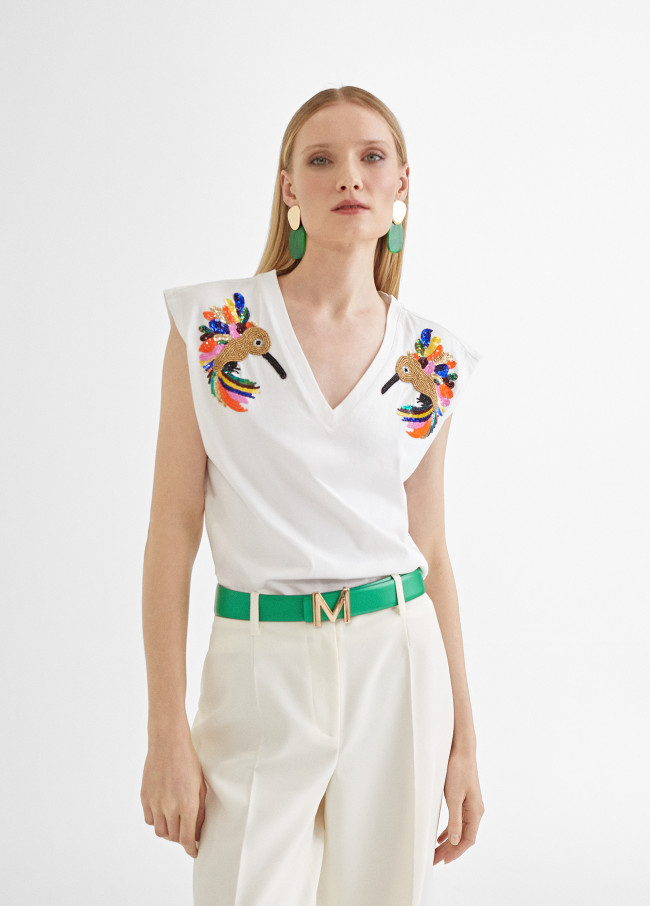 T-shirt com bordado multicolor