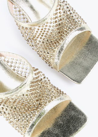 Sandalen mit Absatz und Mesh aus Strass