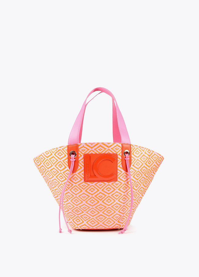 Two-tone basket-style tote bag