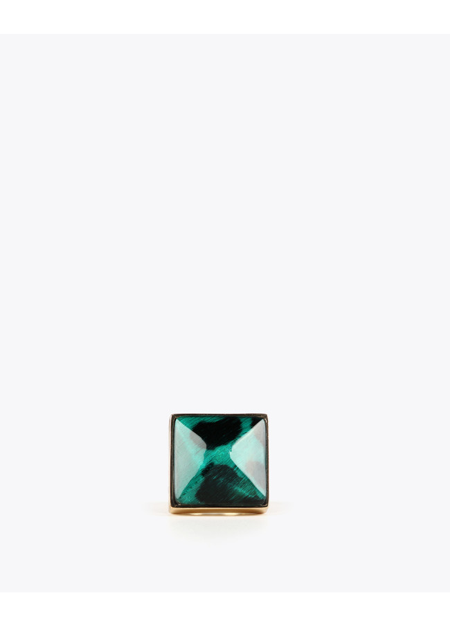 Green animal print crystal ring