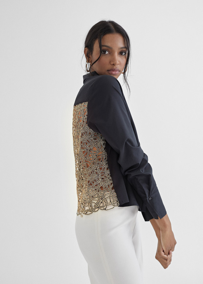 Shirt with embroidered back