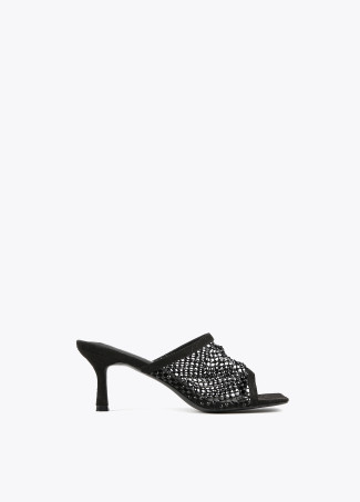 Sandalia de tacón  y malla de strass