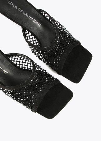 Sandali con tacco e maglia di strass