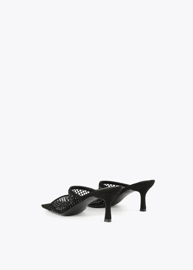 Sandali con tacco e maglia di strass