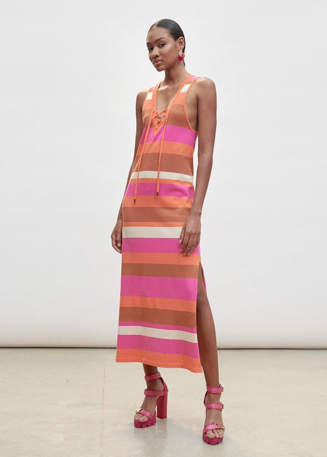 Long multi-striped knit dress