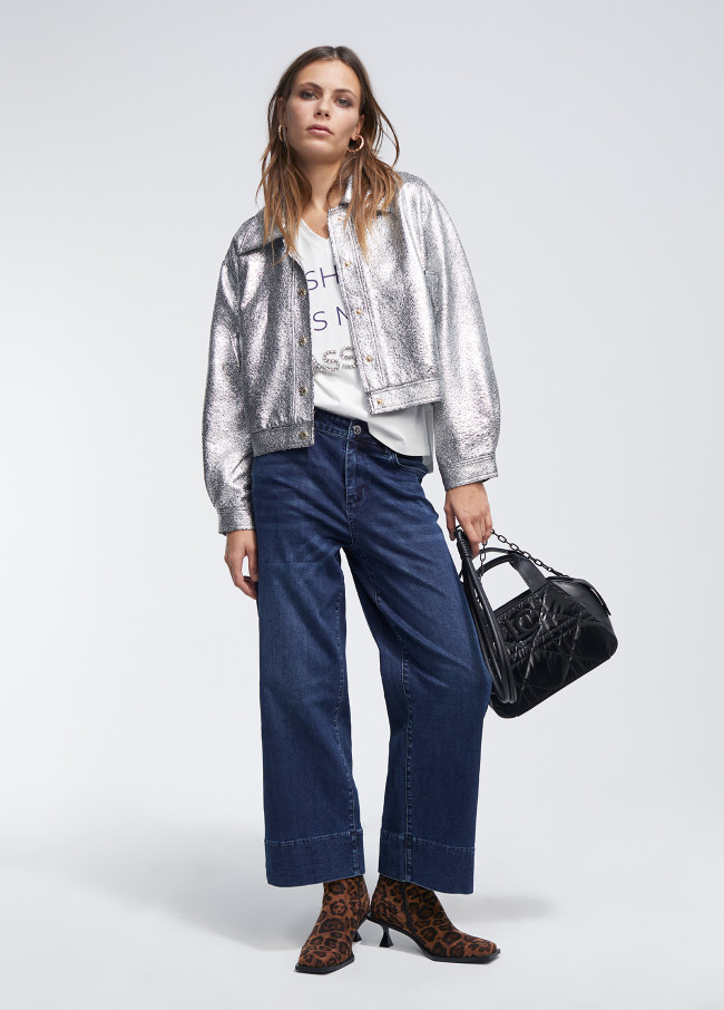 Silver crackled bomber jacket